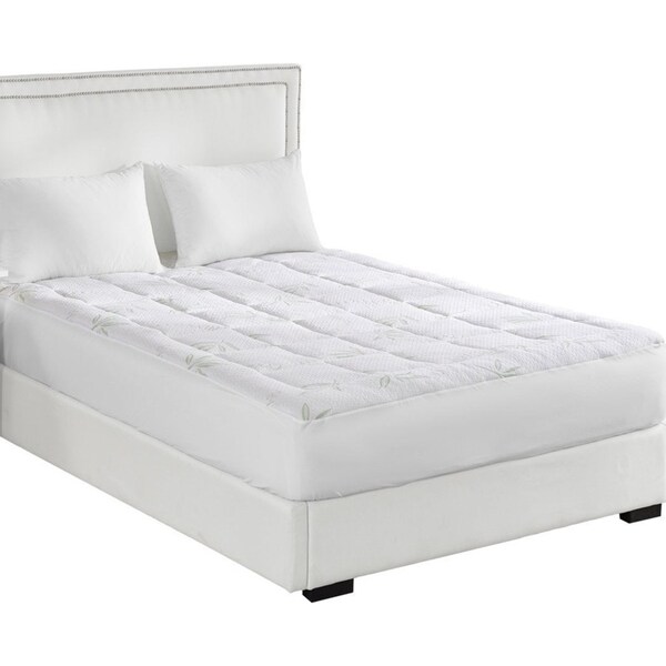 Bamboo Pillowtop Mattress Topper Protector Queen - White