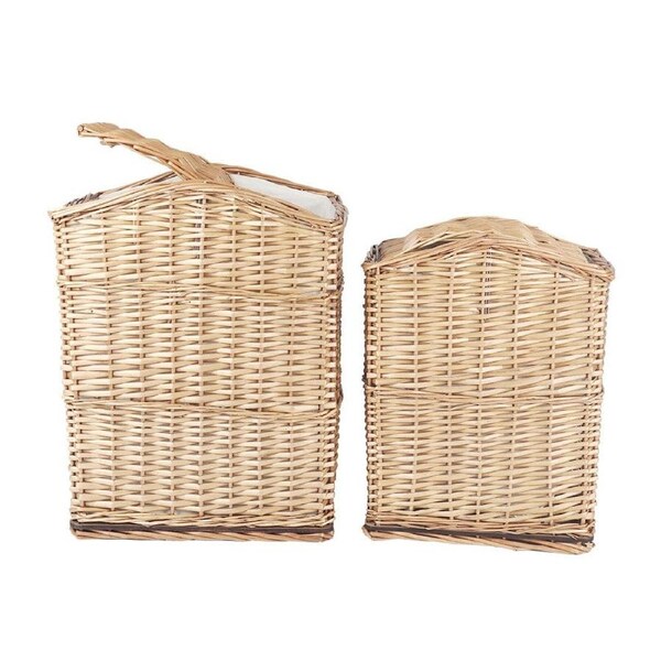 2 Pcs Wicker Storage Baskets With Lid Set
