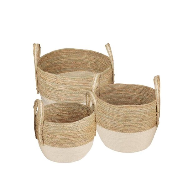 3 Pcs Cotton Rope Stripe Carry Handles Storage Baskets Set