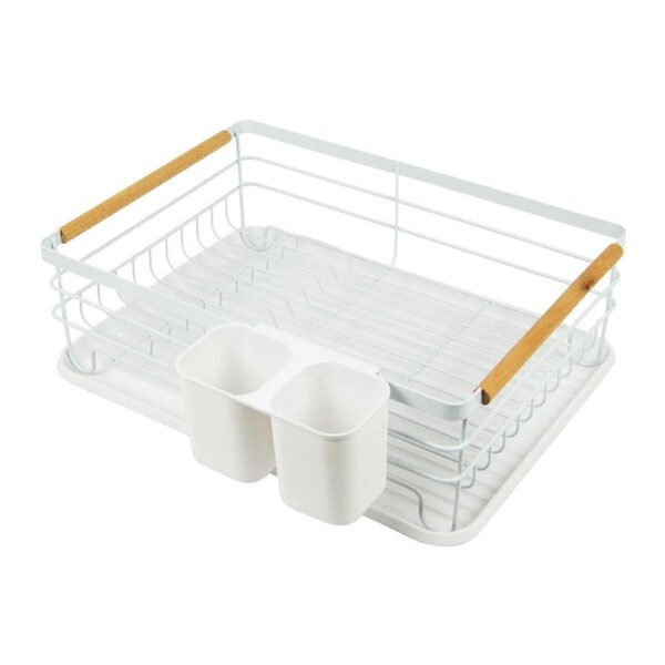 Metal Dish Drying Rack Drainboard Holder Tray Kitchen Plates Cutlery Wood Handle