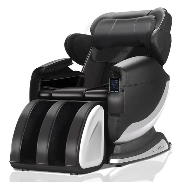FORTIA Zero Gravity Recline Full-Body Massage Chair, with Back and Foot Rollers, Squeezing Air Pressure for Arms, Legs, plus Heat and Vibration functions, Black