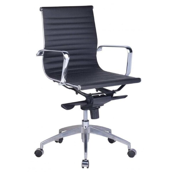 RAPIDLINE MEDIUM BACK BOARDROOM CHAIR Chrome Base and Arms Black Ribbed PU Seat and Back