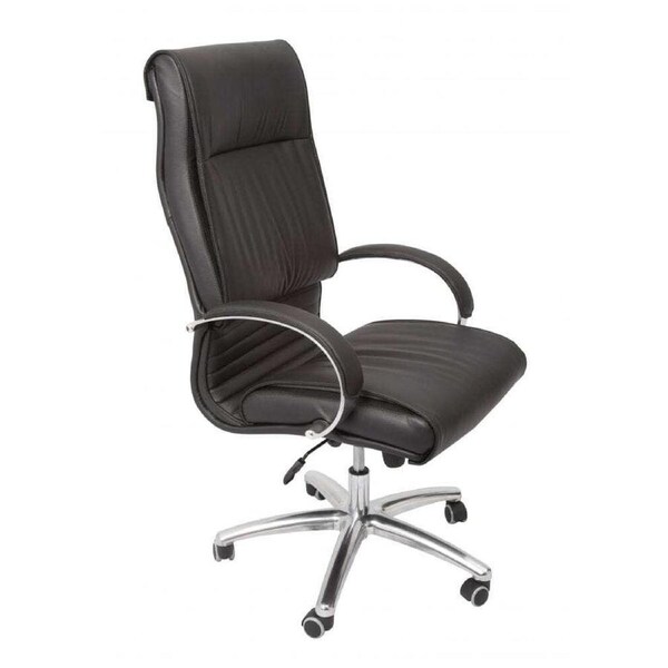 Rapidline Large Executive Chair Chrome Base Padded Arms Soft Black PU Upholstery