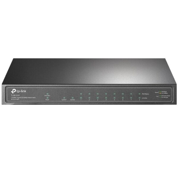 TP-LINK TL-SG1210P 10-Port Gigabit Desktop Switch with 8-Port PoE+ IGMP Snooping 1 Gigabit SFP Slot, Fanless