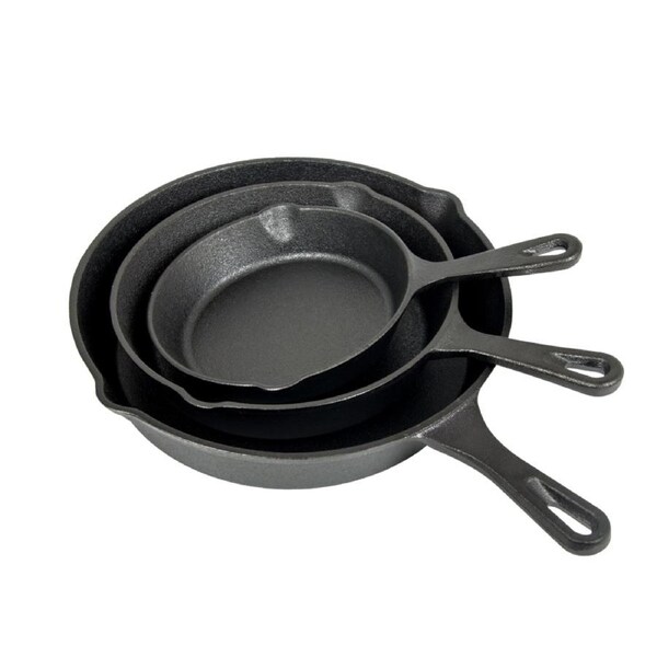 Pre Seasoned Cast Iron Skillet Fry Pan Set 3 Pcs Frying Pan Set