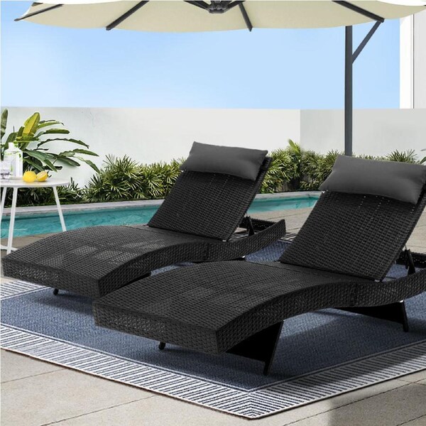 2x Gardeon Sun Lounge Wicker Lounger Outdoor Furniture Beach Chair Garden Adjustable Black