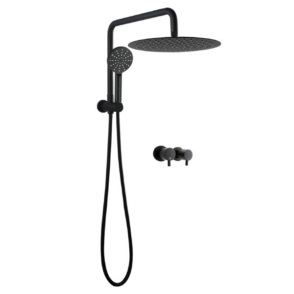 ACA Round 12'' Ultrathin Rainfall Shower Head Station 3-MODE Handheld Set Diverter Twin Taps Black