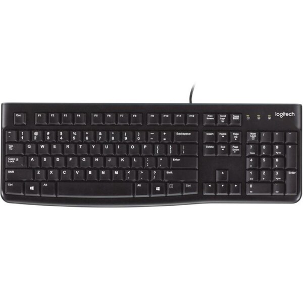 LOGITECH K120 Keyboard Quiet typing Spill-resistant Durable keys Thin profile Curved space bar Adjustable tilt legs