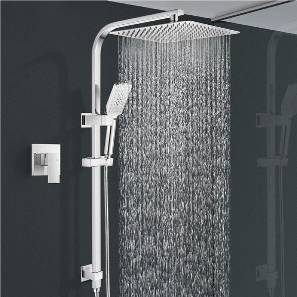 ACA WELS 12" Shower Head Set with Mixer Tap 3-MODE Handheld Wall Sliding Rail Diverter Square Chrome