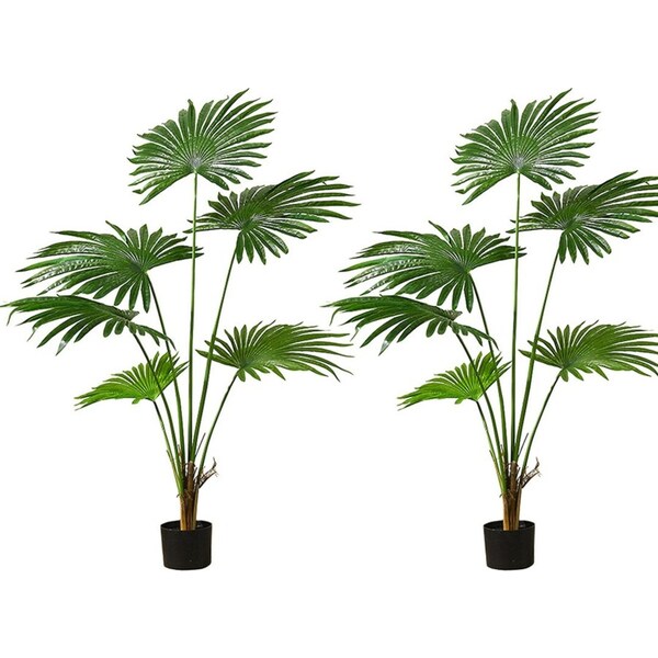 SOGA 2X 120cm Artificial Natural Green Fan Palm Tree Fake Tropical Indoor Plant Home Office Decor