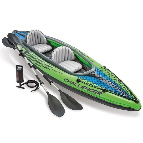 Intex 68306NP Challenger K2 2 Seat Kayak Inflatable Canoe with Aluminum Paddles and Pump