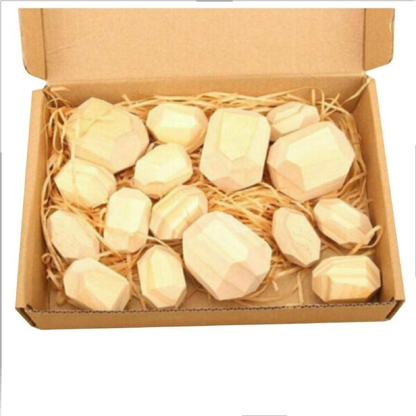 16PC Balancing Stone Wood Toy Creative Wooden Colored Stacking Building Blocks