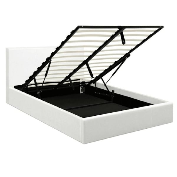 Design Square Modern Designer Gas Lift PU Leather Queen Bed Frame With Headboard - White