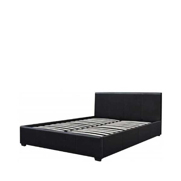 Design Square Modern Designer Gas Lift PU Leather Double Bed Frame With Headboard - Black