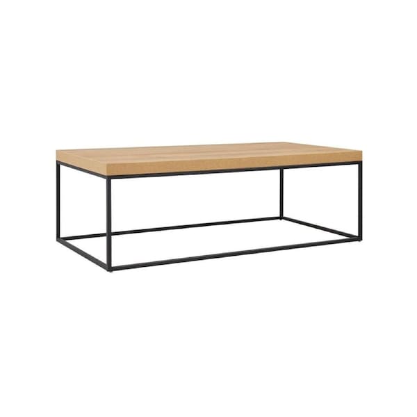 Design Square Modern Rectangular Wooden Coffee Table Metal Frame - Oak