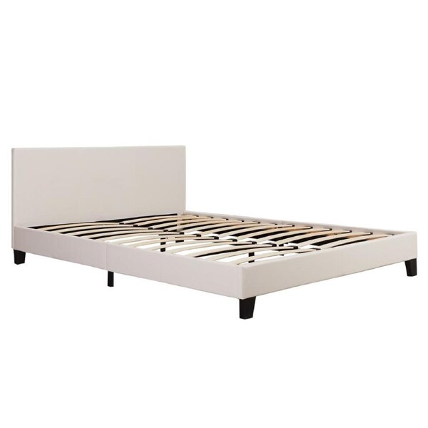 Design Square Modern Designer PU Leather Double Bed Frame With Headboard - White