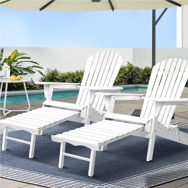 2x Adirondack Gardeon Outdoor Chairs Sun Lounge Wood Lounger Foldable Patio Furniture White