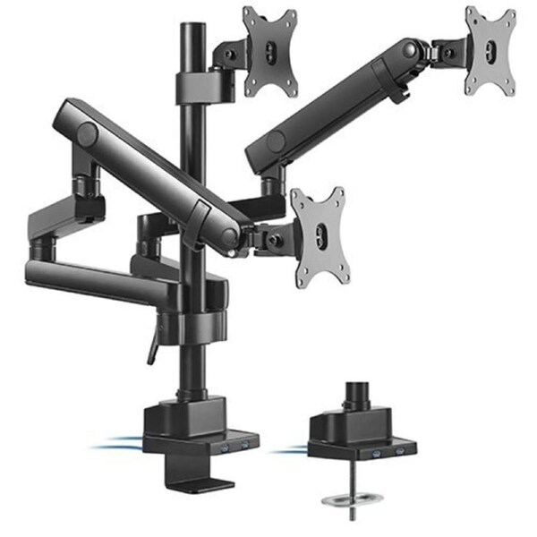 Brateck 141.6cm Triple 17"-27" Monitor Bracket Slim Pole Mechanical Spring Arm