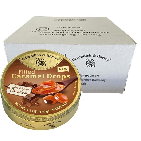 Cavendish and Harvey Caramel With Chocolate Drops 130g Tin Sweets Candy Lollies x 12
