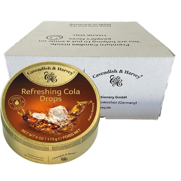 Cavendish & Harvey Refreshing Cola Drops 175g Tin Sweets Candy Lollies x 10