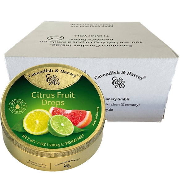 Cavendish & Harvey Citrus Fruit Drops 200g Tin Sweets Candy Lollies x 10