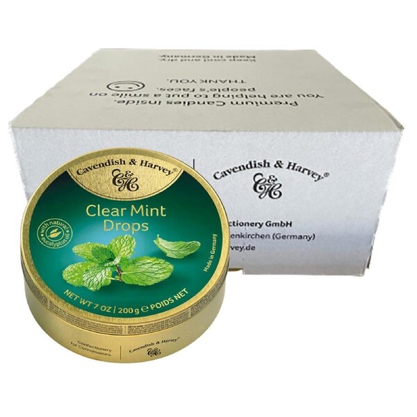 Cavendish & Harvey Clear Mint Drops 200g Tin Sweets Candy Lollies x 10
