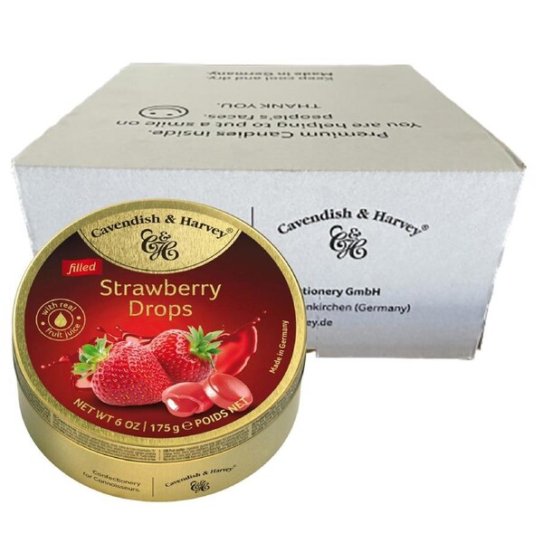 Cavendish & Harvey Strawberry Drops 175g Tin Sweets Candy Lollies x 10