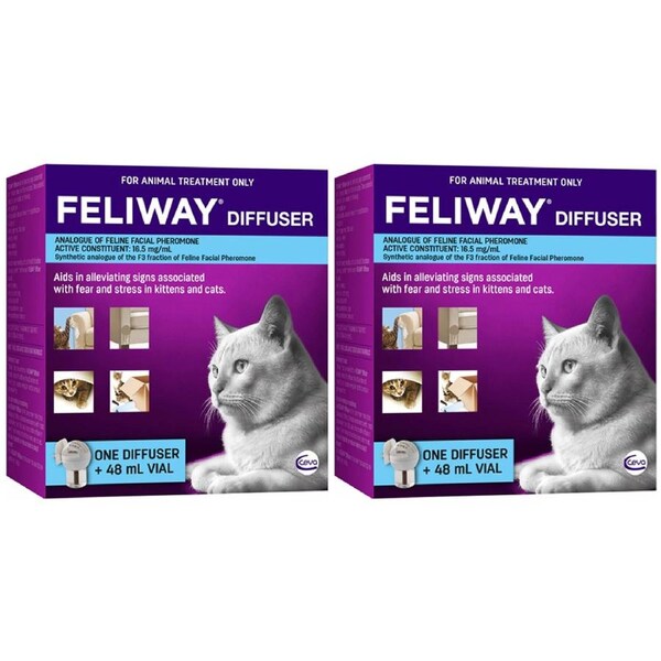 2 x Feliway Fear & Stress Diffuser & Refill For Kittens & Cats 48ml Twin Pack