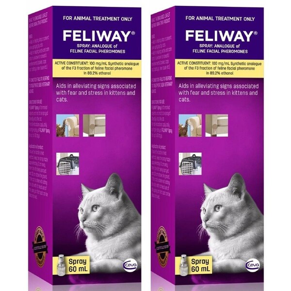 2 x Feliway Calming Travel Spray For Kittens & Cats 60ml Twin Pack