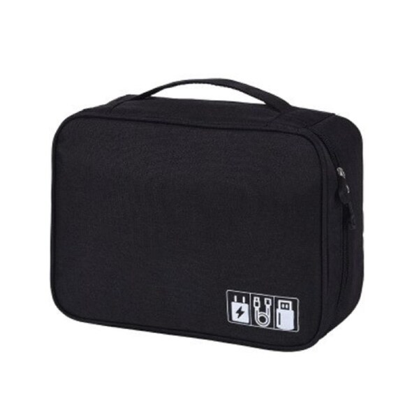 Travel Electronics Organizer, Waterproof Cable Organizer Bag for Electronic Accessories- Black