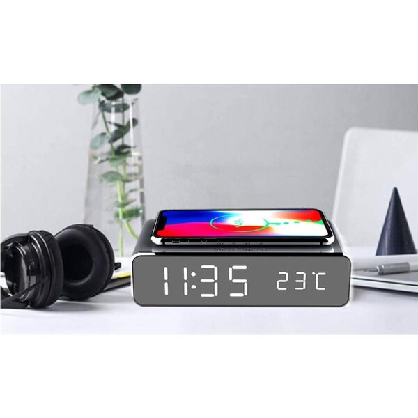 Wireless Alarm Clock Charging Station Dimmer, Dual Alarm, Weekday /Weekend Mode, Snooze, LED Clocks for Bedroom, Bedside, Desk, Kids