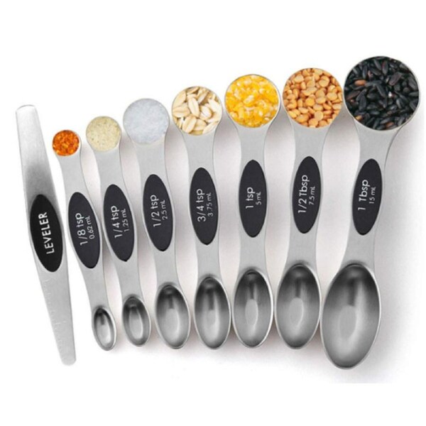 Magnetic Measuring Spoons Set, Dual Sided, Stainless Steel Set of 8- Black Set