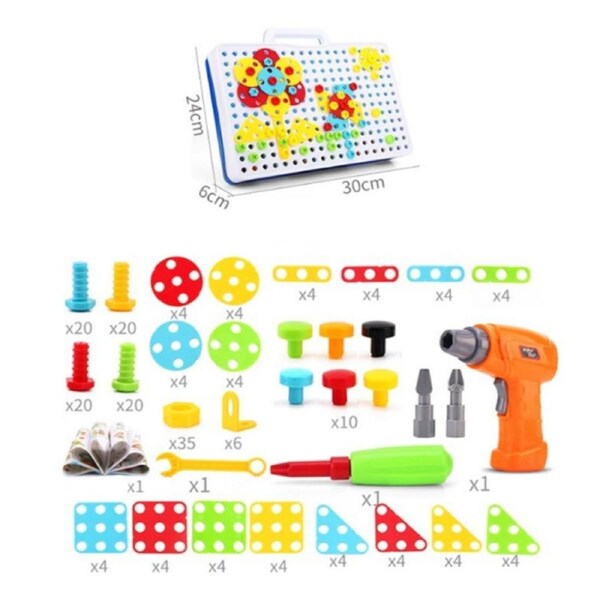 Learning Toys, Construction Engineering Building Block Games with Toy Drill & Screw Driver Tool Set (237 Drill Puzzles)