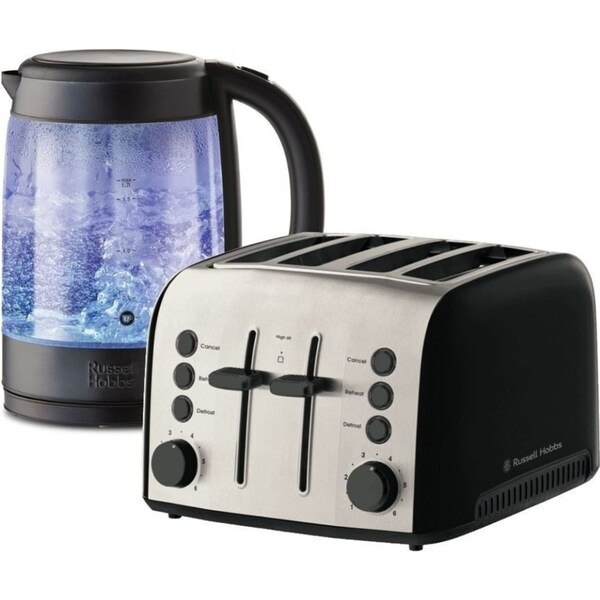 Russell Hobbs Brooklyn 1.7L Glass Kettle and 4-Slice Toaster Set - Black