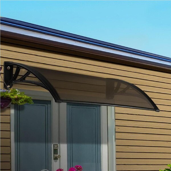 InstaHut Window Awning Door Canopy 1m x 4m Brown Sheet Black Plastic Frame