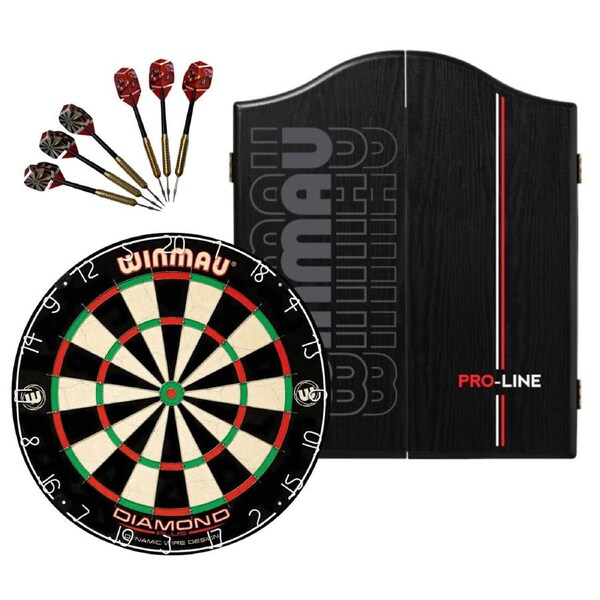 WINMAU PDS Diamond Plus Dartboard + Winmau Pro Line Cabinet + Darts Set