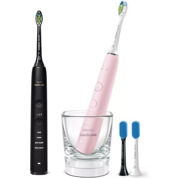 2pc Philips HX9914/59 9000 Diamond Clean Electric Toothbrush w/ Heads BLK/Pink