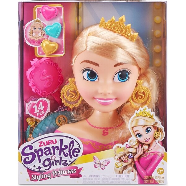 Zuru Sparkle Girlz Hair Styling Doll Princess Head 3+ Kids Toy w/ Accessories