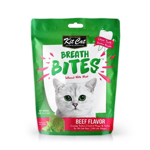 Cat Breath Bites 60 gram Beef Flavour Oral Treats by Kit Cat