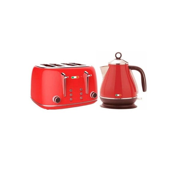 Vintage Electric Kettle and Toaster Combo Red Stainless Steel