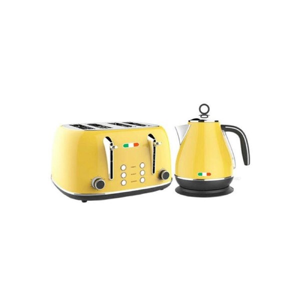 Vintage Electric Kettle and Toaster Combo Yellow Stainless Steel