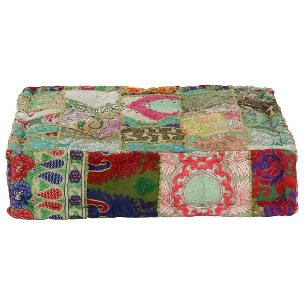 Patchwork Pouffe Square Cotton Handmade 50x50x12 cm Green vidaXL