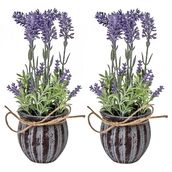 2x Plastic 27cm Lavender Artificial Indoor Plant/Leaves w/ Ribb Pot Home Decor