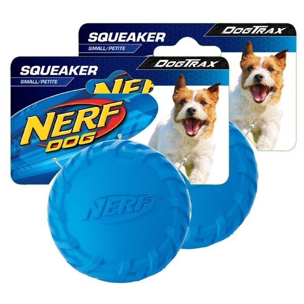 2x Nerf Dog 2.5" Small Tire Squeak Ball Interactive Rubber Textured Small Dog