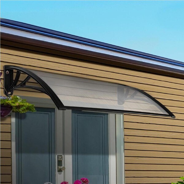 InstaHut Window Awning Door Canopy 1m x 4m Transparent Sheet Black Plastic Frame