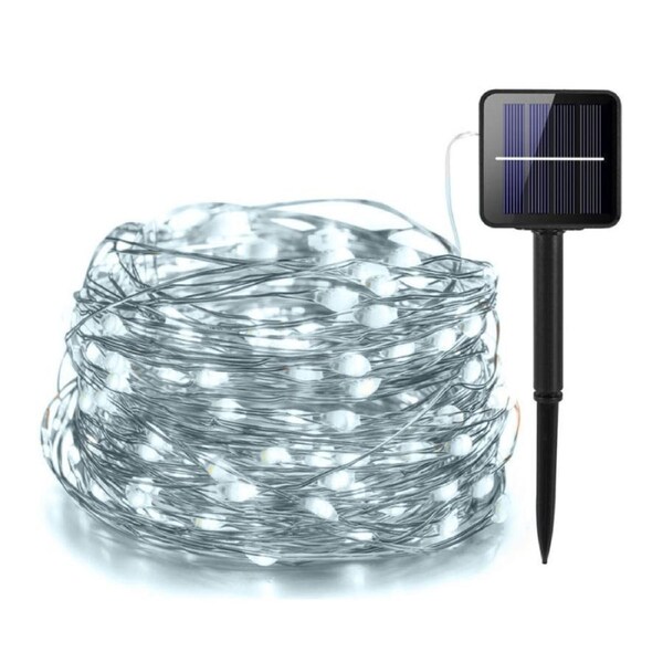 Solar String Lights, 100 Led Solar Powered Fairy Lights with 8 Modes Waterproof Decoration Copper Wire Lights- Warm White