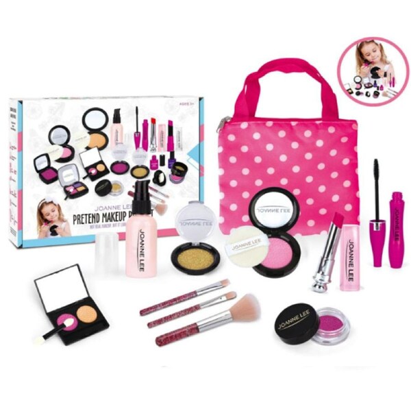 Pretend Makeup Kit for Girls, Kids Pretend Play Makeup Set with Cosmetic Bag Gift Toy Makeup Set for Toddler - Version 2 (Polka Dot bag)