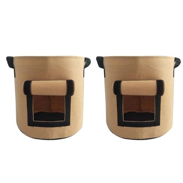 Potato Grow Bags with Flap 7 Gallon, 2 Pack Planter Pot with Handles and Harvest Window for Potato Tomato and Vegetables - Brown