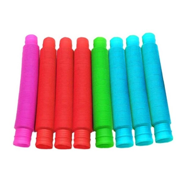 Set of 8 Pop Tubes Sensory Toys, Fine Motor Skills Fidget Pack Toddler Toys- 3x Blue , 3x Red, 1x Green , 1x Pink