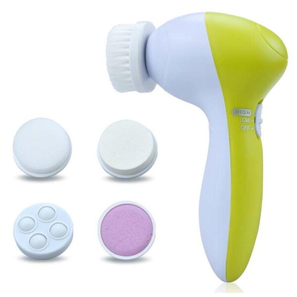 Facial Cleansing Brush Face Scrubber: Electric Exfoliating Spin Cleanser Device Waterproof Deep Cleaning Exfoliation Rotating Spa Machine - Yellow Green
